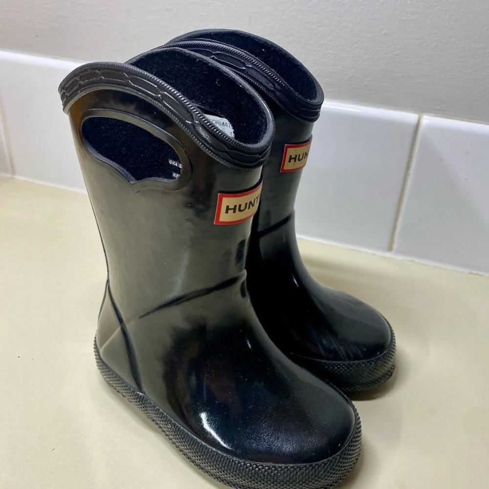 Hunter Kids Black Rain Boots with Handgrip